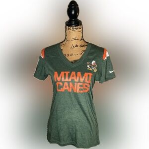 NWT Nike Miami HurriCanes The U Green Orange V-Neck Game Day Collegiate TShirt M